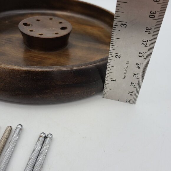 Mid Century MCM Dark Wood Nut Bowl with Nutcracker and 6 Picks - Picture 10 of 10